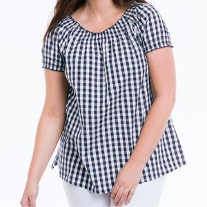 Ellos Gingham Smocked Blouse Size 25